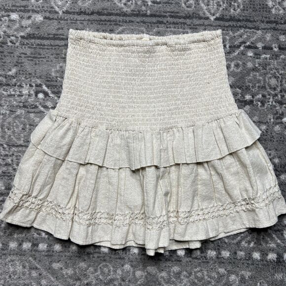 Revolve Spell & The Gypsy Lola Ruched Mini Skirt Small Tiered Neutral Shimmer - Picture 1 of 8